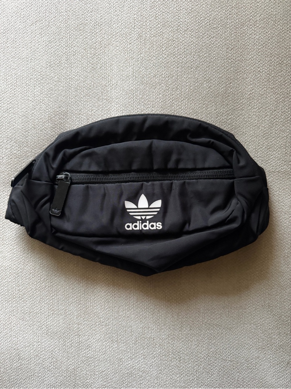 adidas Black Trefoil Belt Bag with White Logo